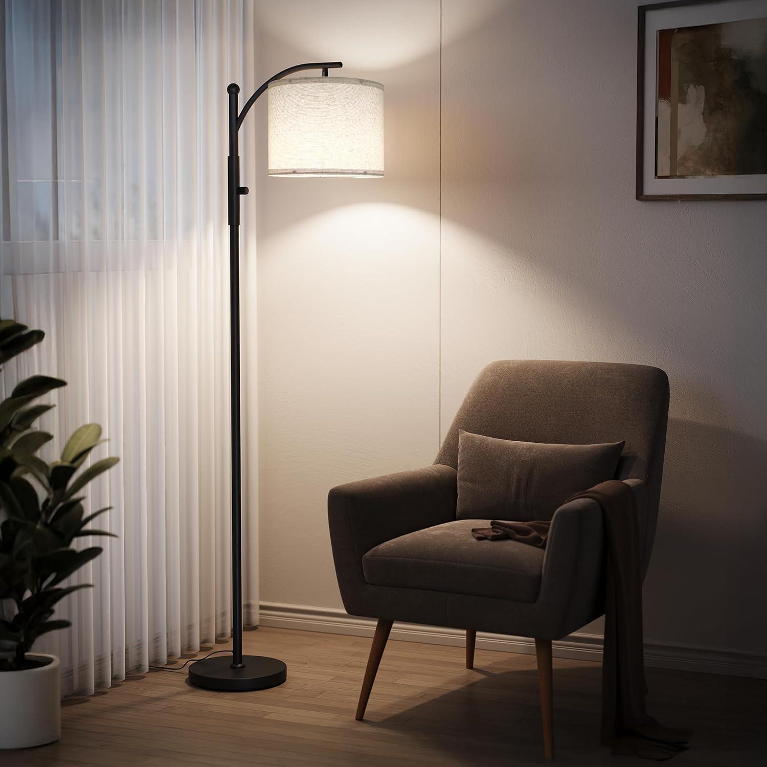 imageSUNMORY Arc Floor Lamp Modern Floor Lamp with Romote Control and Stepless Dimmable Bulb Metal Standing Lamps with Hanging Lampshade for Living Room Bedroom Office GoldBlack with rotary knob