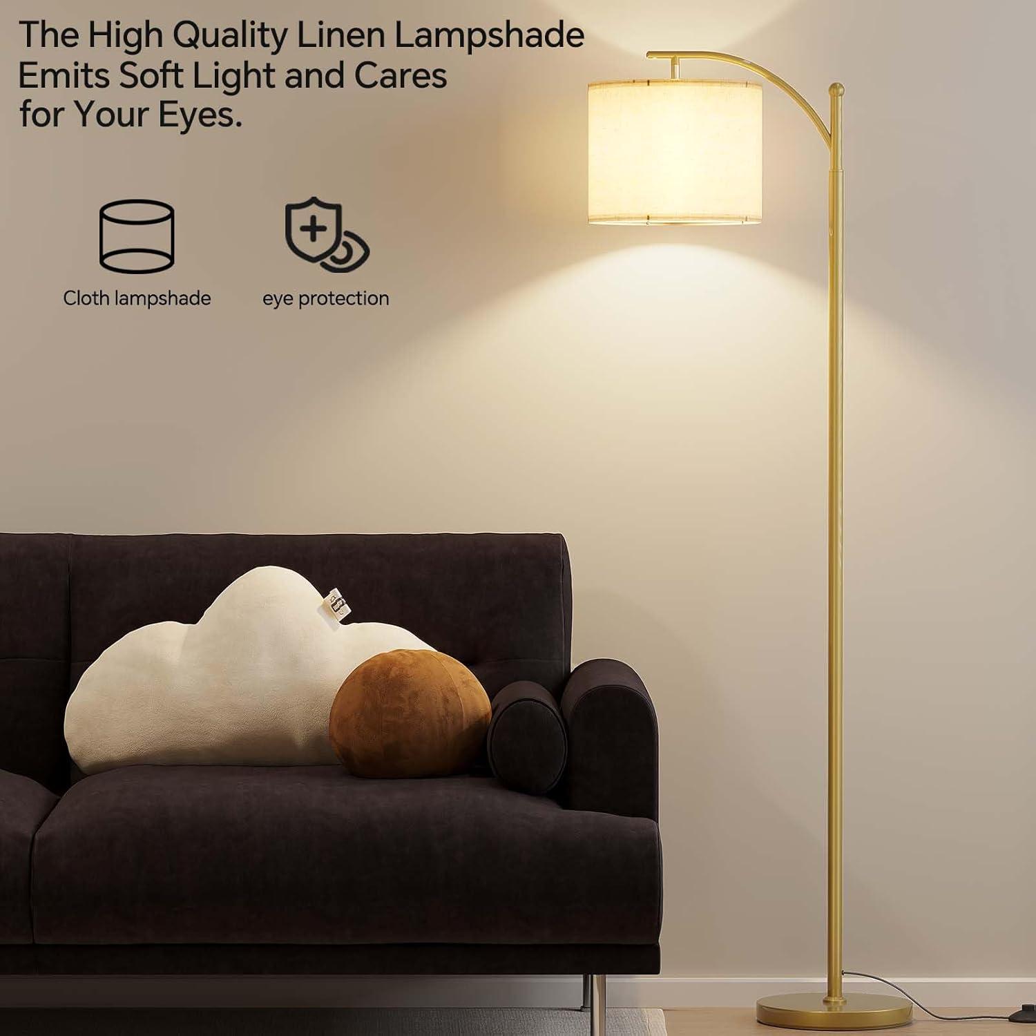 imageSUNMORY Arc Floor Lamp Modern Floor Lamp with Romote Control and Stepless Dimmable Bulb Metal Standing Lamps with Hanging Lampshade for Living Room Bedroom Office GoldGold Without Remote