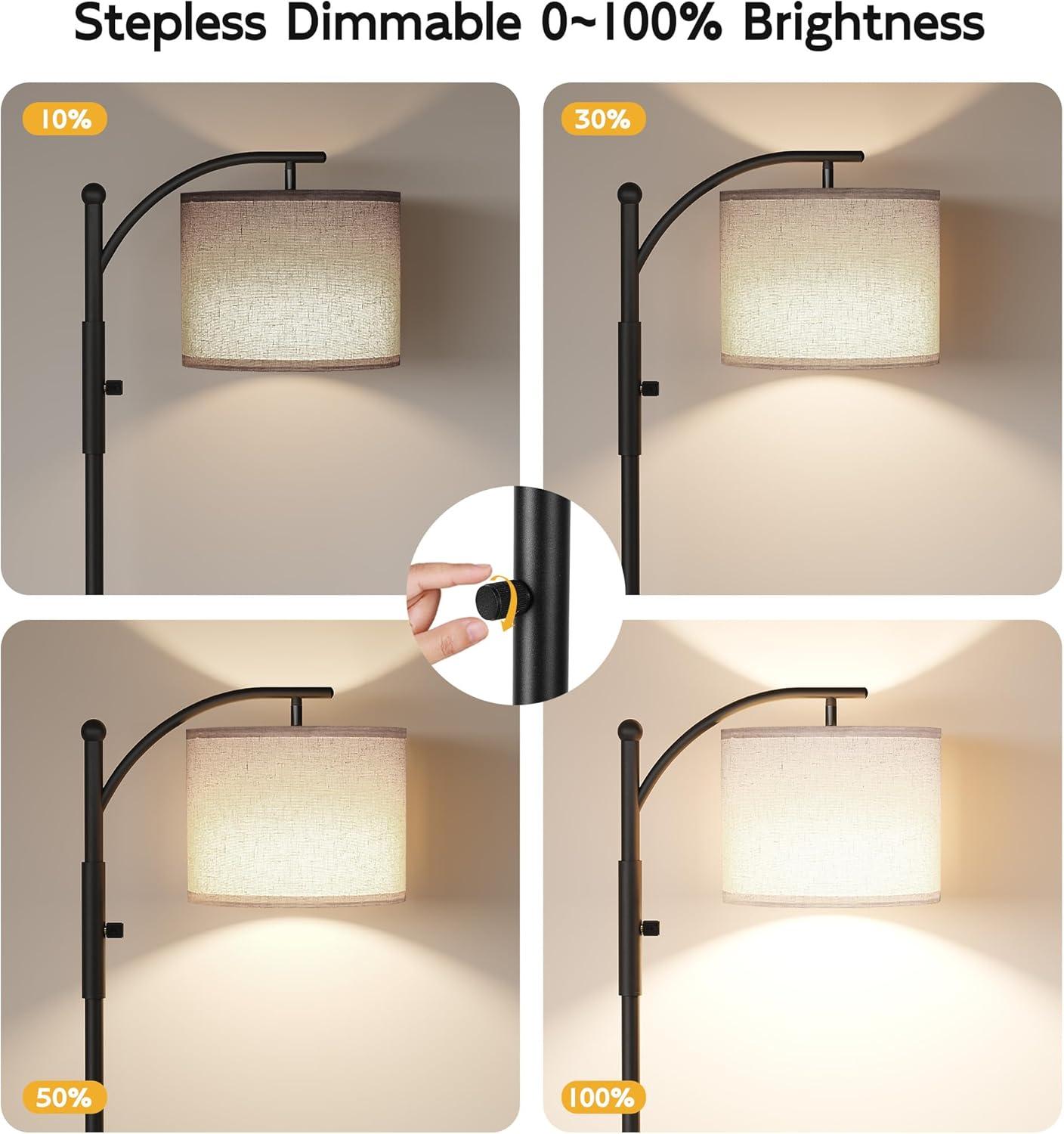 imageSUNMORY Arc Floor Lamp Modern Floor Lamp with Romote Control and Stepless Dimmable Bulb Metal Standing Lamps with Hanging Lampshade for Living Room Bedroom Office GoldBlack with rotary knob