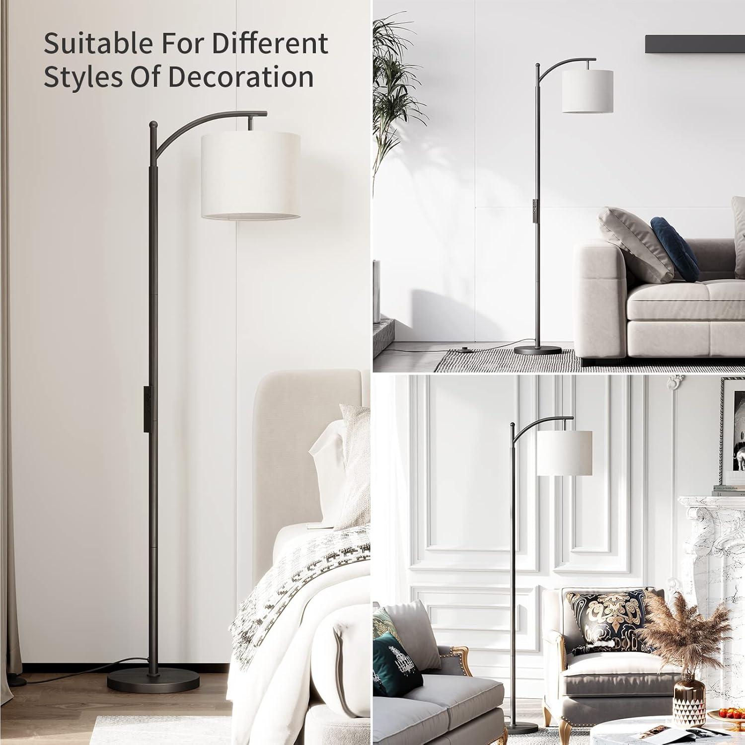 imageSUNMORY Arc Floor Lamp Modern Floor Lamp with Romote Control and Stepless Dimmable Bulb Metal Standing Lamps with Hanging Lampshade for Living Room Bedroom Office GoldBlack