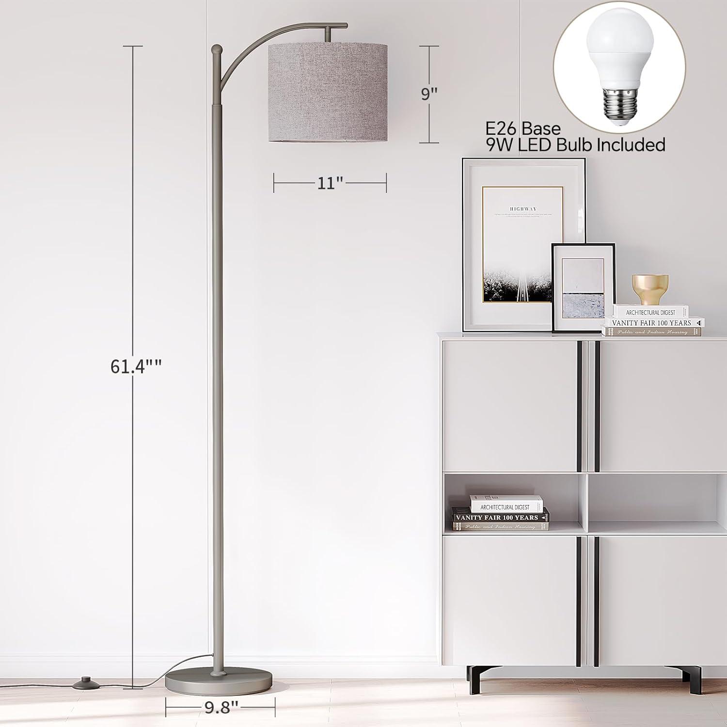 imageSUNMORY Arc Floor Lamp Modern Floor Lamp with Romote Control and Stepless Dimmable Bulb Metal Standing Lamps with Hanging Lampshade for Living Room Bedroom Office GoldGray Without Remote