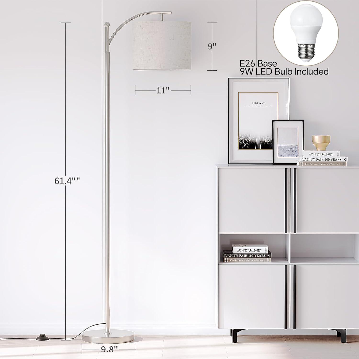 imageSUNMORY Arc Floor Lamp Modern Floor Lamp with Romote Control and Stepless Dimmable Bulb Metal Standing Lamps with Hanging Lampshade for Living Room Bedroom Office GoldNickel Without Remote