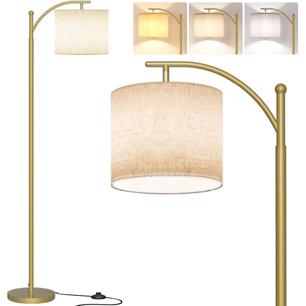 imageSUNMORY Arc Floor Lamp Modern Floor Lamp with Romote Control and Stepless Dimmable Bulb Metal Standing Lamps with Hanging Lampshade for Living Room Bedroom Office GoldGold Without Remote