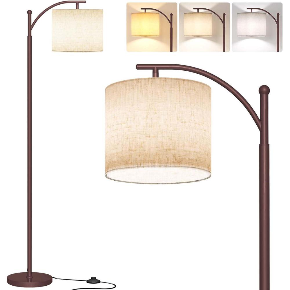 imageSUNMORY Arc Floor Lamp Modern Floor Lamp with Romote Control and Stepless Dimmable Bulb Metal Standing Lamps with Hanging Lampshade for Living Room Bedroom Office GoldBrown