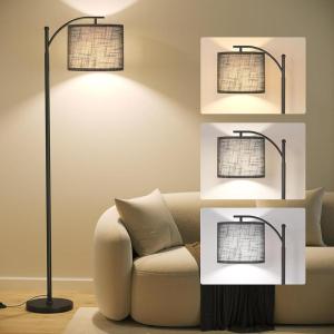 imageSUNMORY Arc Floor Lamp Modern Floor Lamp with Romote Control and Stepless Dimmable Bulb Metal Standing Lamps with Hanging Lampshade for Living Room Bedroom Office GoldBlack 12W with black lampshade