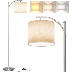 imageSUNMORY Arc Floor Lamp Modern Floor Lamp with Romote Control and Stepless Dimmable Bulb Metal Standing Lamps with Hanging Lampshade for Living Room Bedroom Office GoldNickel Without Remote
