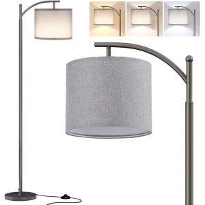 imageSUNMORY Arc Floor Lamp Modern Floor Lamp with Romote Control and Stepless Dimmable Bulb Metal Standing Lamps with Hanging Lampshade for Living Room Bedroom Office GoldGray Without Remote