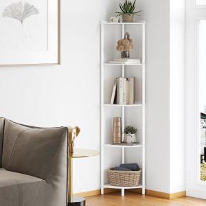 imageSUNMORY 5 Tier Corner Shelf with LED Light Industrial 65quot Corner Shelves Display Shelf for Living Room Decor Wall Corner Bookshelf Multi Unit Organizer Tall Shelf Plant Stand for Bedroom BathroomWhite