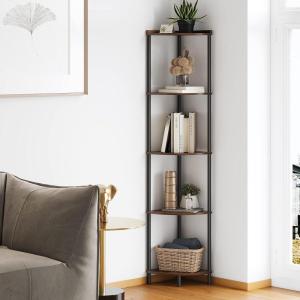 imageSUNMORY 5 Tier Corner Shelf with LED Light Industrial 65quot Corner Shelves Display Shelf for Living Room Decor Wall Corner Bookshelf Multi Unit Organizer Tall Shelf Plant Stand for Bedroom BathroomRustic Brown