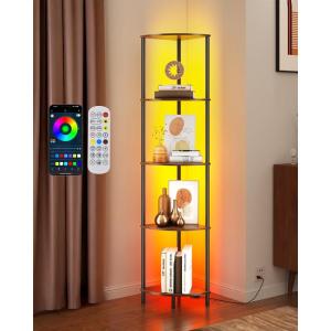 imageSUNMORY 5 Tier Corner Shelf with LED Light Industrial 65quot Corner Shelves Display Shelf for Living Room Decor Wall Corner Bookshelf Multi Unit Organizer Tall Shelf Plant Stand for Bedroom BathroomRustic Brown With Light