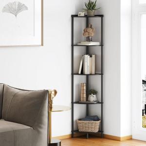 imageSUNMORY 5 Tier Corner Shelf with LED Light Industrial 65quot Corner Shelves Display Shelf for Living Room Decor Wall Corner Bookshelf Multi Unit Organizer Tall Shelf Plant Stand for Bedroom BathroomBlack
